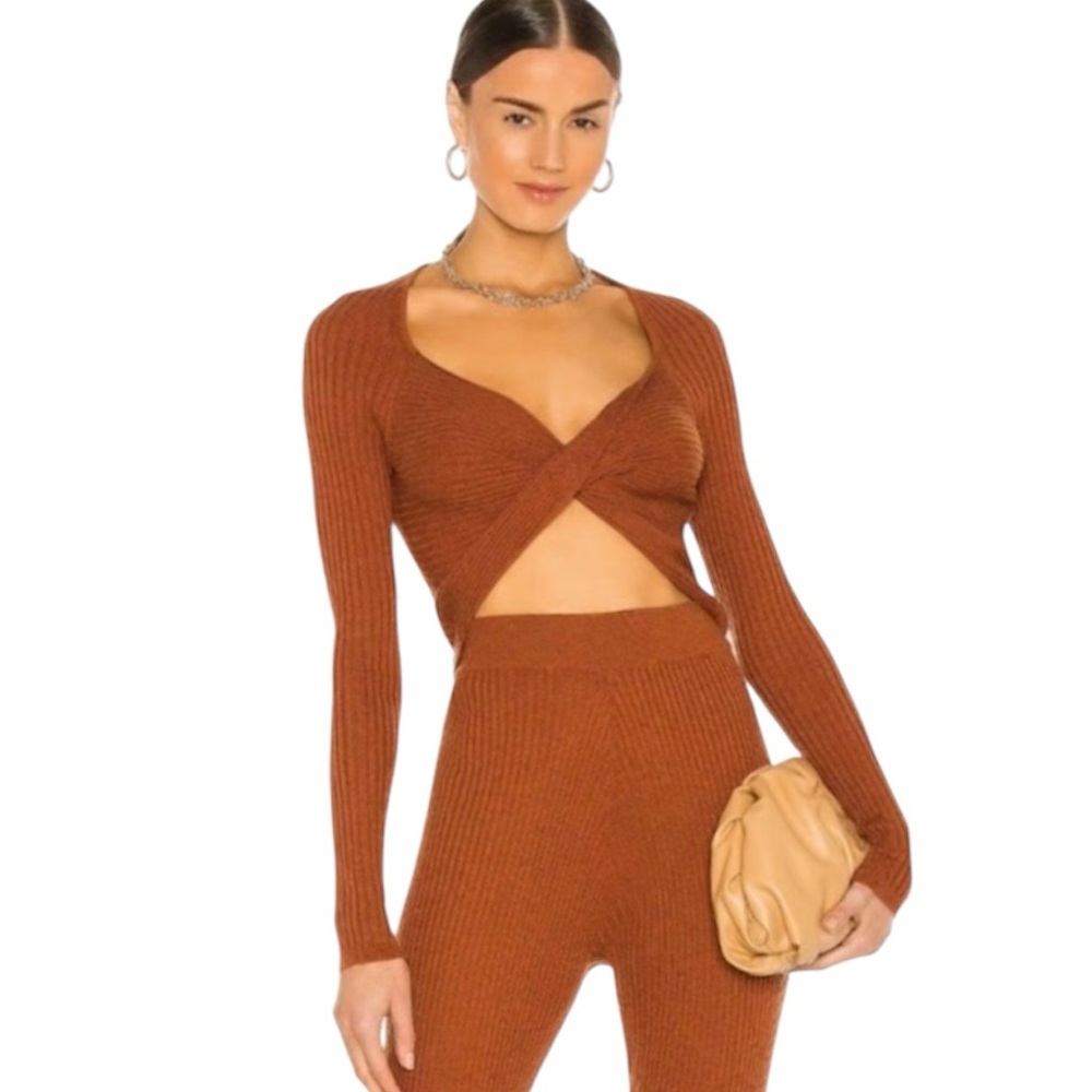 RONNY KOBO Jannetta NEW Rib Sweater Knit Crop Top Size XS Clove NEW